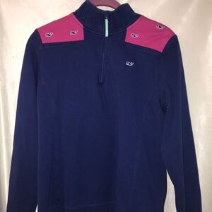 Vineyard Vines Women's Blue Pink Quarter Zip 100% Cotton Sweater Size Small